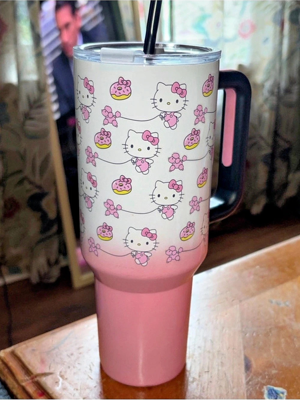 Bioworld Sanrio Hello Kitty Poodle Donut Pink Ombre Stainless Steel Tumbler with